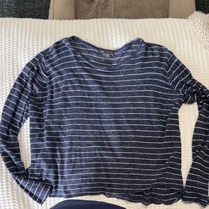 Vince Navy and White Striped Long Sleeve Tee